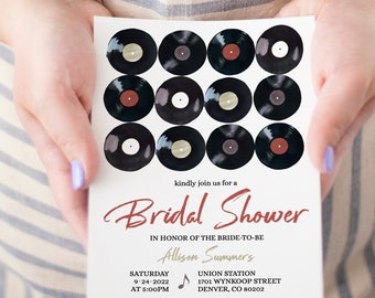 Retro Vinyl Record Bridal Shower Invitation Template