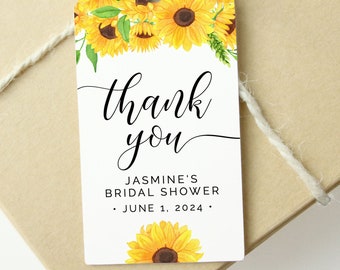 Sunflowers Thank You Gift Tag Template Download, Printable Sunflowers Thank You Tag Template, Bridal Shower Favor Tag Printable, T-25