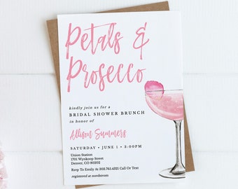 Petals and Prosecco Bridal Shower Brunch Invitation Template, Champagne Wedding Brunch Invitation Download, Bridal Shower Invite, SH-06