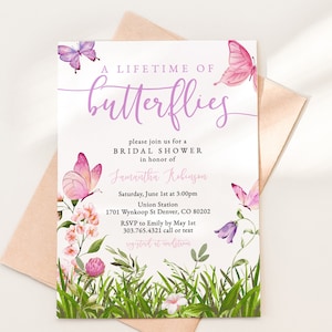 Lifetime of Butterflies Bridal Shower Invitation Template Download, Butterfly Bridal Shower Invite, Printable Butterfly Invitation, SH-102