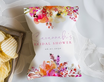 Bright Flowers Bridal Shower Chip Bag Template, Printable Custom Chip Bag Download, Wedding Shower Favors Snack Bag Template, CB-74