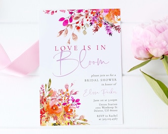 Love is in Bloom Bridal Shower Invitation Download, Floral Wedding Shower Invitation Template, Bright Spring Flower Shower Invite, SH-74