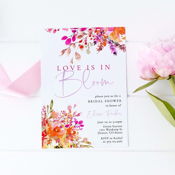 Love is in Bloom Bridal Shower Invitation Download, Floral Wedding Shower Invitation Template, Bright Spring Flower Shower Invite, SH-74