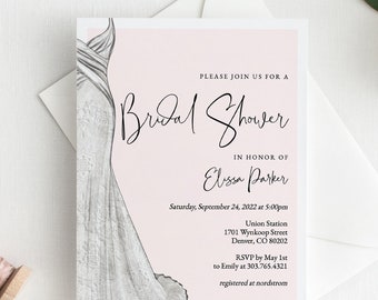 Wedding Dress Bridal Shower Invitation Template Download, Printable Wedding Bridal Shower Invite Template, Editable Invitation, SH-30