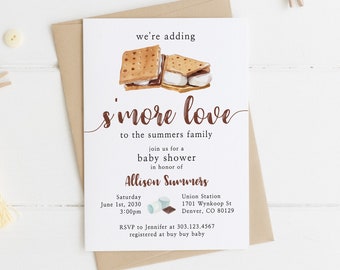 S&#39;more Love Baby Shower Invitation Template Download, Printable Smores Gender Neutral Baby Shower Invitation, Camping Baby Shower, BSH-108