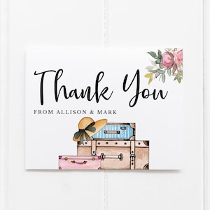 Travel Wedding Thank You Card Printable, Bridal Shower Thank You Note Template, Travel Bridal Honeymoon Thank You Card Template, TC-16
