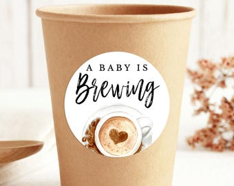 Plantilla de calcomanía para baby shower "Un bebé está gestando", etiqueta imprimible para taza de café, ST-04