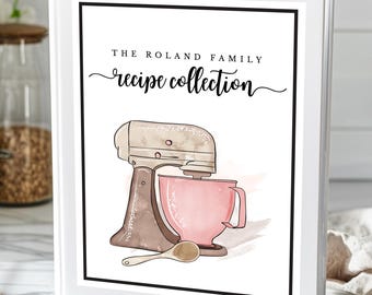 Kitchen Mixer Recipe Book Template, Printable Family Cookbook Download, Editable Recipe Binder Kit,RB-75