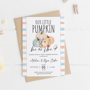 Invito per la festa di rivelazione del sesso del bambino "La nostra piccola zucca", invito stampabile per baby shower autunnale, BSH-47