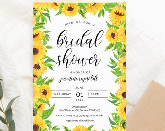 Sunflowers Bridal Shower Invitation Printable Template, Printable Wedding Shower Invitation Template Download, Sunflowers Invitation, SH-25