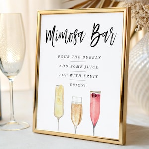 Printable Mimosa Bar Sign, Champagne Brunch Shower Decor, Watercolor Bubbly Bar Sign Download, Bridal Shower Drink Station, BS-06