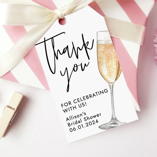 Champagne Thank You Favor Tag Template, Printable Favor Gift Tag Label, Bridal Shower Favor Tag Download, Brunch Thank You Tag, T-76