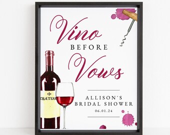 Vino Before Vows Welcome Sign Download, Printable Wine Bridal Shower Welcome Template, WS-66