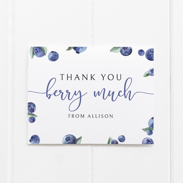 Thank You Berry Much Baby Shower Thank You Card Download, Blueberry Baby Shower Thank You Note Template, Berry Sweet Shower Thank You TC-109