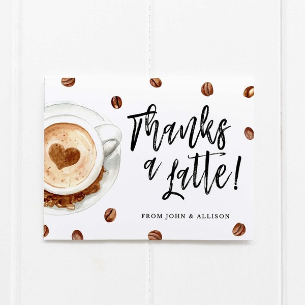 Coffee Thanks a Latte Thank You Card Template, Coffee Cup Thank You Note Printable Card, Coffee Thank You Card Download, TC-04