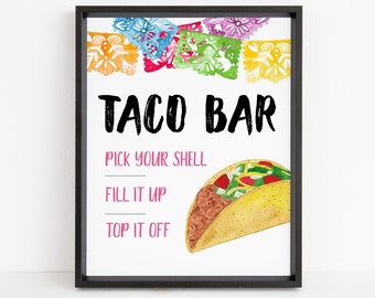 Taco Bar Sign Template, Bridal Shower Mexican Fiesta Taco Station Printable Decor Download, BS-17