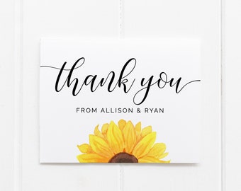 Sunflower Thank You Card Printable, Sunflower Bridal Shower Thank You Card Template Download, Floral Thank You Note Template, TC-25