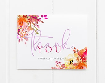 Bright Flowers Thank You Card Template, Printable Floral Bridal Shower Thank You Note Download, Wedding Thank You Cards, TC-74