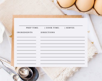 Minimalist Recipe Card Template, Simple Recipe Index Card Download, Bridal Shower 4x6 Printable Recipe Card Template, Editable Recipe, RC-22