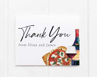 The Perfect Paar Hochzeitsdusche Dankeskartenvorlage, Druckbare Brautparty Dankeschön Hinweis Download, Wein Pizza Dusche Danke TC-110