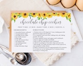 Sunflowers Recipe Card Template, Printable Recipe Card Download, Bridal Shower Recipe Insert Card, Editable 4x6 Recipe Index Card, RC-25