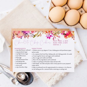 Modelo de cartão de índice de receita de flores brilhantes, download de cartão de receita para impressão, modelo de cartão de receita de chá de panela floral, organizador de receitas RC-74