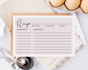 Minimalist Recipe Card Template, 4x6 Lined Printable Bridal Shower Insert, RC-30