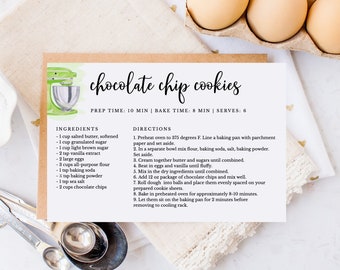 Lime Green Mixer Printable Recipe Card Template Download, Bridal Shower Recipe Card Insert, DIY Editable Recipe Card, 4x6 index Card, RC-21