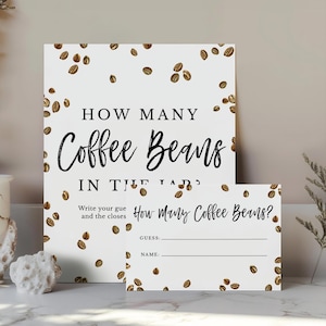 Signe du jeu Combien de grains de café dans le pot de douche nuptiale, téléchargement de modèle d&#39;activité de douche de mariage imprimable, l&#39;amour du café est en train de se préparer, BG-04