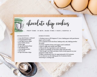 Recipe Card Printable Template, Green Mixer Recipe Card Download, Printable Recipe Card Insert, Bridal Shower Recipe Card, 4x6 Recipe, RC-21