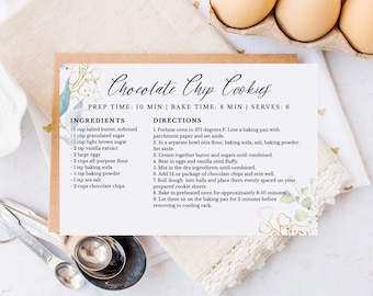 Greenery Gold Foliage Recipe Card 4x6 Template, Editable Recipe Card, Printable Recipe Index Card Template, Recipe Card Download, RC-33