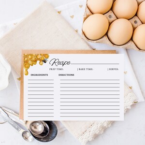 Honey Bee Blank Recipe Card Download, 4x6 Recipe Index Card Template, Printable Honeycomb Recipe Card with Lines, Bee Bridal Shower, RC-63