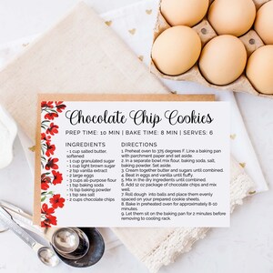 Modelo de cartão de receita de papoulas, cartão de índice de receita para impressão, organizador de receitas de família, cartão de receita 4x6, download instantâneo, RC-29