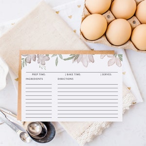 Cartão de receita em branco floral com linhas, modelo 4x6, download de cartão de índice de receita forrado para impressão, caixa organizadora de receitas cartões 4x6, RC-58