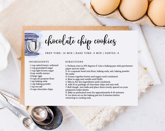 Navy Kitchen Mixer Recipe Card Download, DIY Bridal Shower Recipe Insert Card, Printable Recipe Card Template, Editable Recipe Card, RC-21