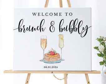 Brunch & Bubbly Welcome Sign Template, Bridal Shower Pancake Breakfast Welcome Decor Download, WS-13