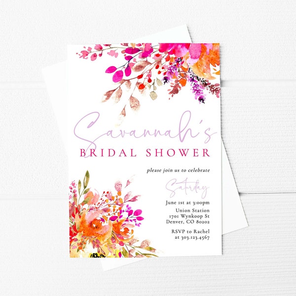 Bright Flower Bridal Shower Invitation Template, Colorful Flowers Wedding Couples Shower Invitation Printable, Instant Download, SH-74