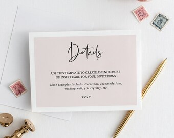 Minimalist Printable Details Card Template, Bridal Shower Invitation Insert Card Download, Gift Registry, I-30