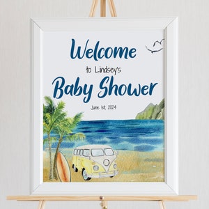Baby on Board Surfboard Beach Baby Shower Welcome Sign Template Download, Printable Gender Neutral Baby Shower Welcome Sign Download , WS-72