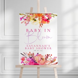 Baby in Bloom Welcome Sign Template, Bright Colorful Floral Baby Shower Welcome Sign Download, Girl Baby Shower Sign Decor, WS-74