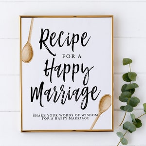 Modello stampabile segno di ricetta per un matrimonio felice, segno di ricetta per addio al nubilato, segno di consiglio di matrimonio, consiglio per la sposa, S-06