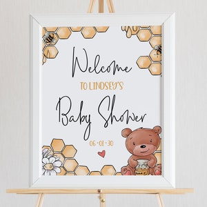 We Can Bearly Wait Baby Shower Welcome Sign Download, Printable Gender Neutral Teddy Bear Baby Shower Welcome Sign Template, WS-36