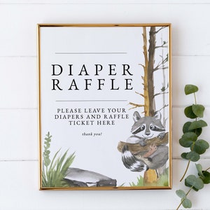 Woodland Creatures Baby Shower Diaper Raffle Sign Template, Printable Diaper Raffle Game Sign Download, Baby Shower Game Sign, S-46