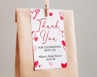 Hearts Love Bridal Shower Thank You Tag Template, Printable Favor Gift Label Download, T-88