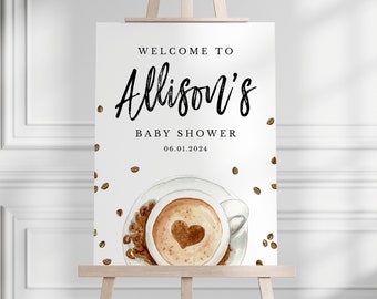 A Baby is Brewing Coffee Baby Shower Welcome Sign Template, Coffee Baby Shower Printable Welcome Sign Download, Gender Neutral Baby, WS-04
