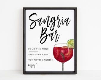 Sangria Bar Sign Template, Bridal Shower Printable Sangria Bar Sign Download, Wedding Shower Sangria Wine Bar Sign Template, BS-06