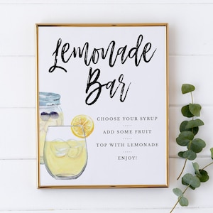 Lemonade Bar Sign Template, Bridal Shower Lemonade Bar Sign Download, Drink Table Sign Template, Printable Lemonade Sign, BS-06