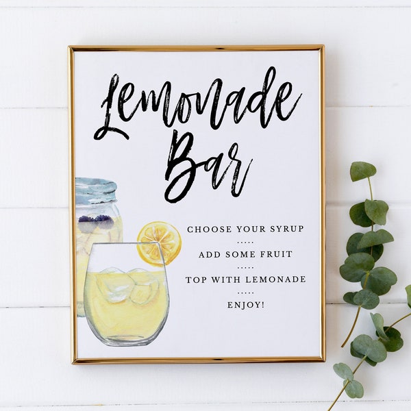 Lemonade Bar Sign Template, Bridal Shower Lemonade Bar Sign Download, Drink Table Sign Template, Printable Lemonade Sign, BS-06