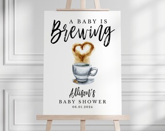 A Baby is Brewing Welcome Sign Template, Printable Coffee Theme Shower Welcome Decor Download, WS-04