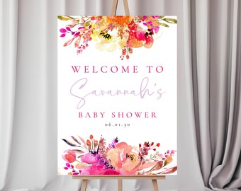 Helle Babyparty Willkommensschild Vorlage, Printable Mädchen Rosa Dekor Zeichen Download, WS-74